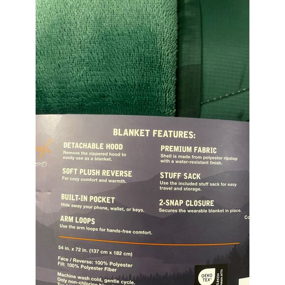 RARE FIND! Weatherproof Vintage HOODED OUTDOOR BLANKET | Green 54x72" - Picture 5 of 13